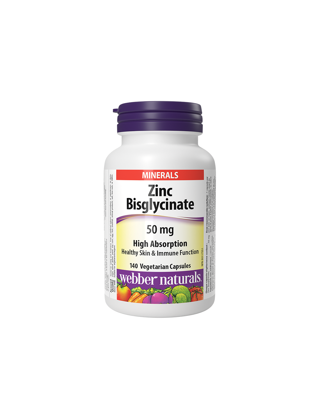 Immunitéit - Zinc Bisglycinat (héich Absorptioun), 50 mg / 140 v Capselen