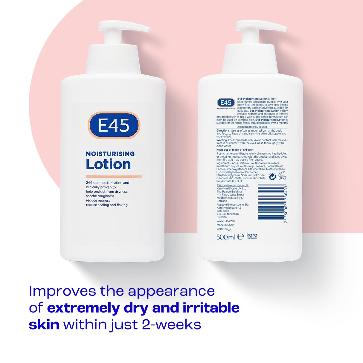 E45 Loción hidratante para piel seca y sensible - 500 ml