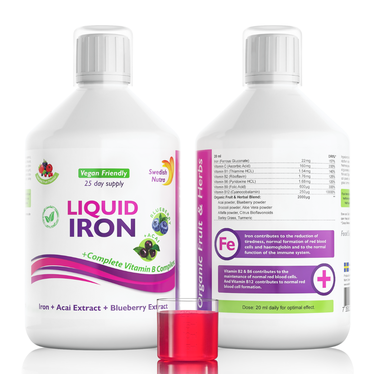 Iron with B-complex and organic fruit and herb extract 500 ml /Vegan/