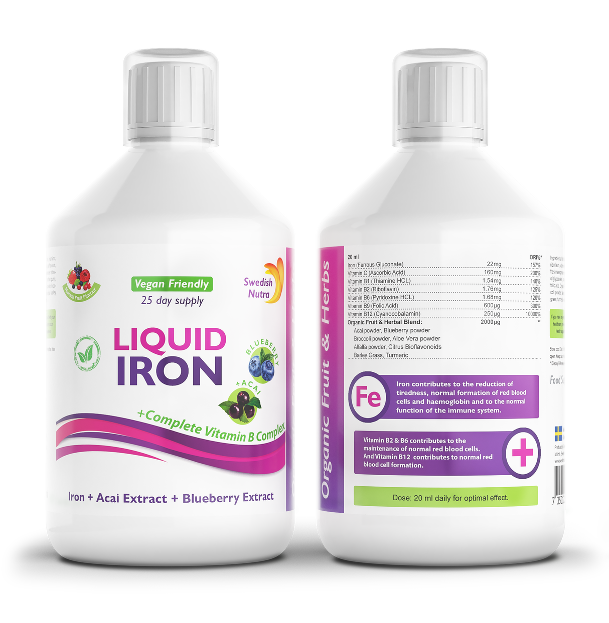 Iron with B-complex and organic fruit and herb extract 500 ml /Vegan/