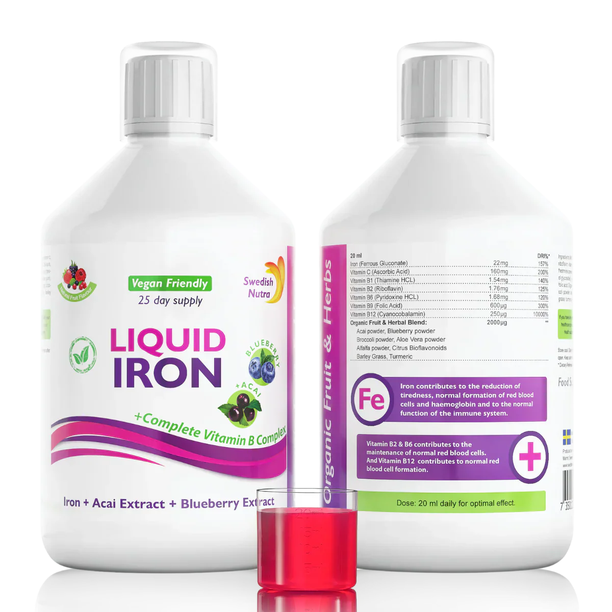 Iron with B-complex and organic fruit and herb extract 500 ml /Vegan/