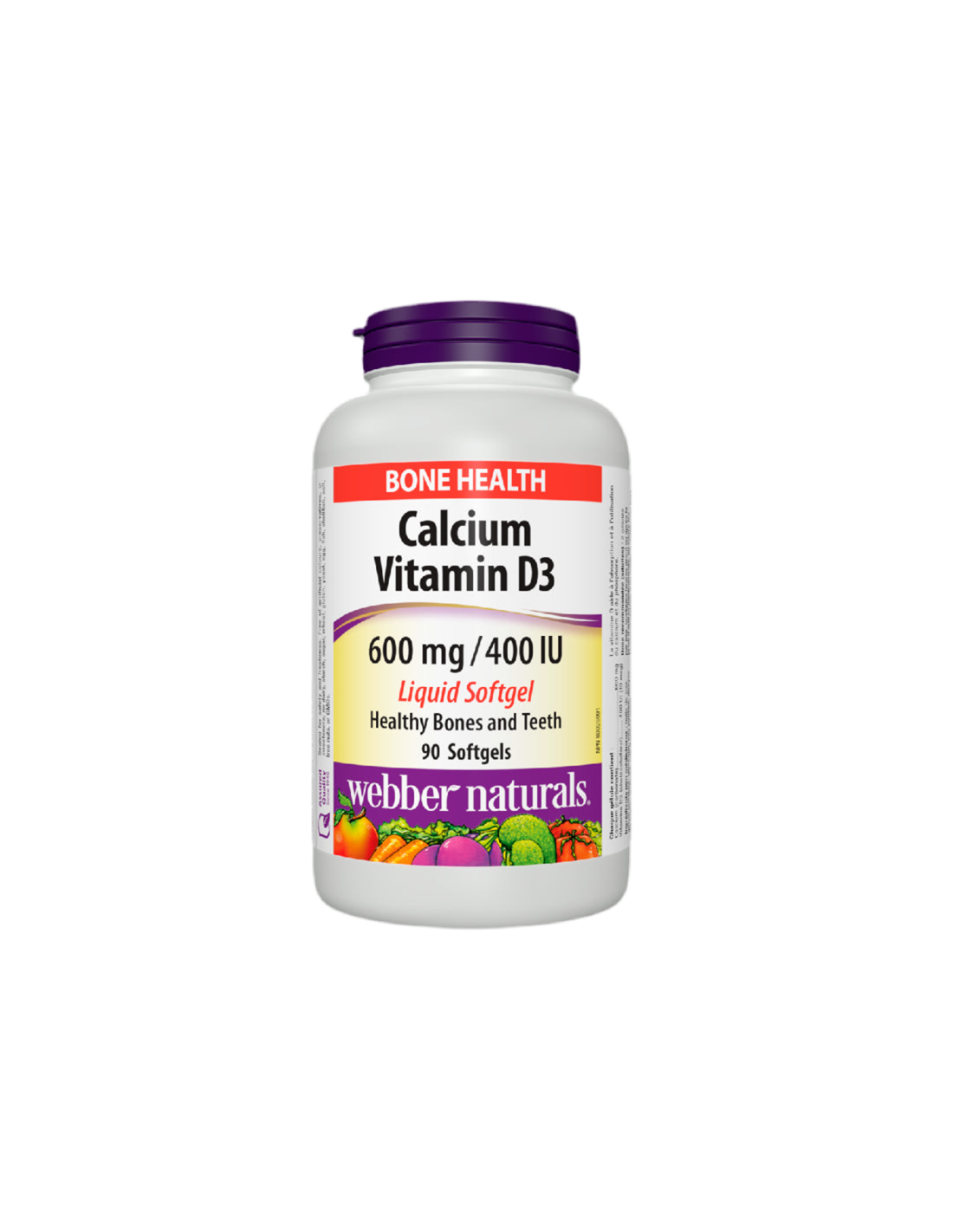 Vápník 600 mg + Vitamín D3 400 IU - Kostní a svalový systém, 90 <tc>Webber Naturals</tc> Tekuté měkké gely