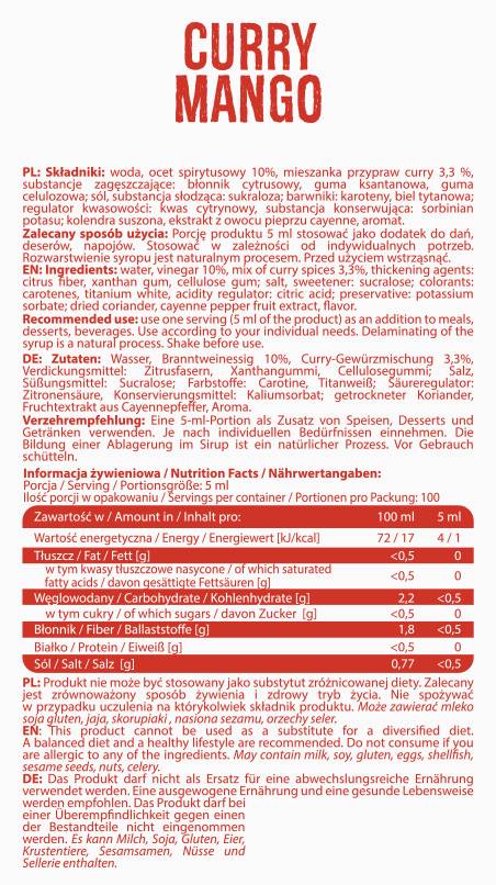 Nulová kalorická omáčka Curry Mango - 500 ml