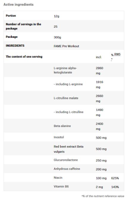 Fame Pre Workout - 0.300 kg