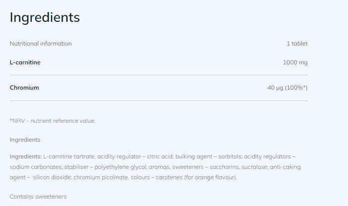 Zlatý L -karnitin 1000 + chrom / 20 šumivé karty - 0