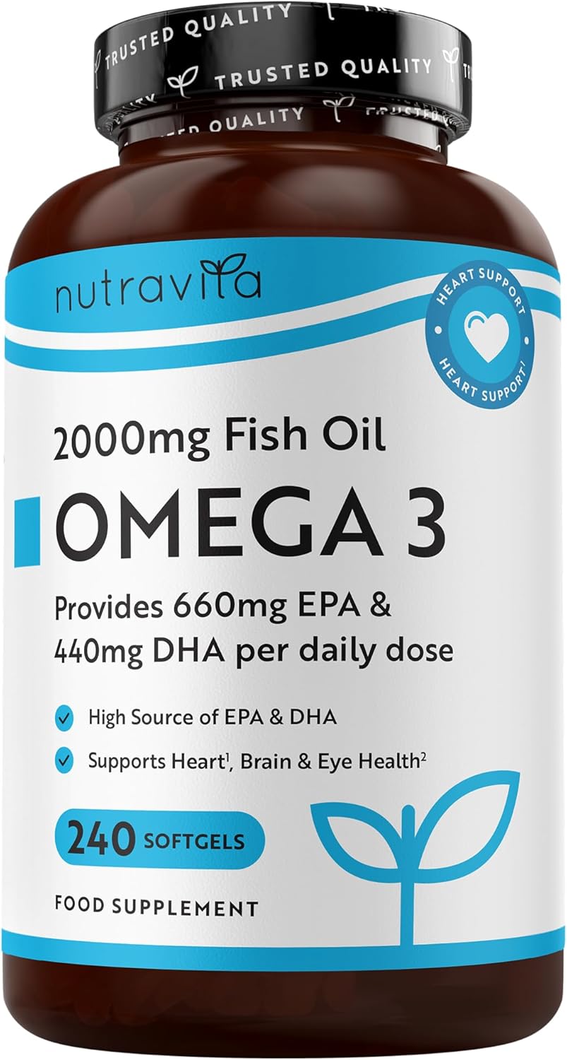 Omega 3 2000 mg /EPA 660 mg, DHA 440 mg/ Aceite de pescado puro /240 cápsulas, 120 dosis/ <tc>Nutravita</tc>