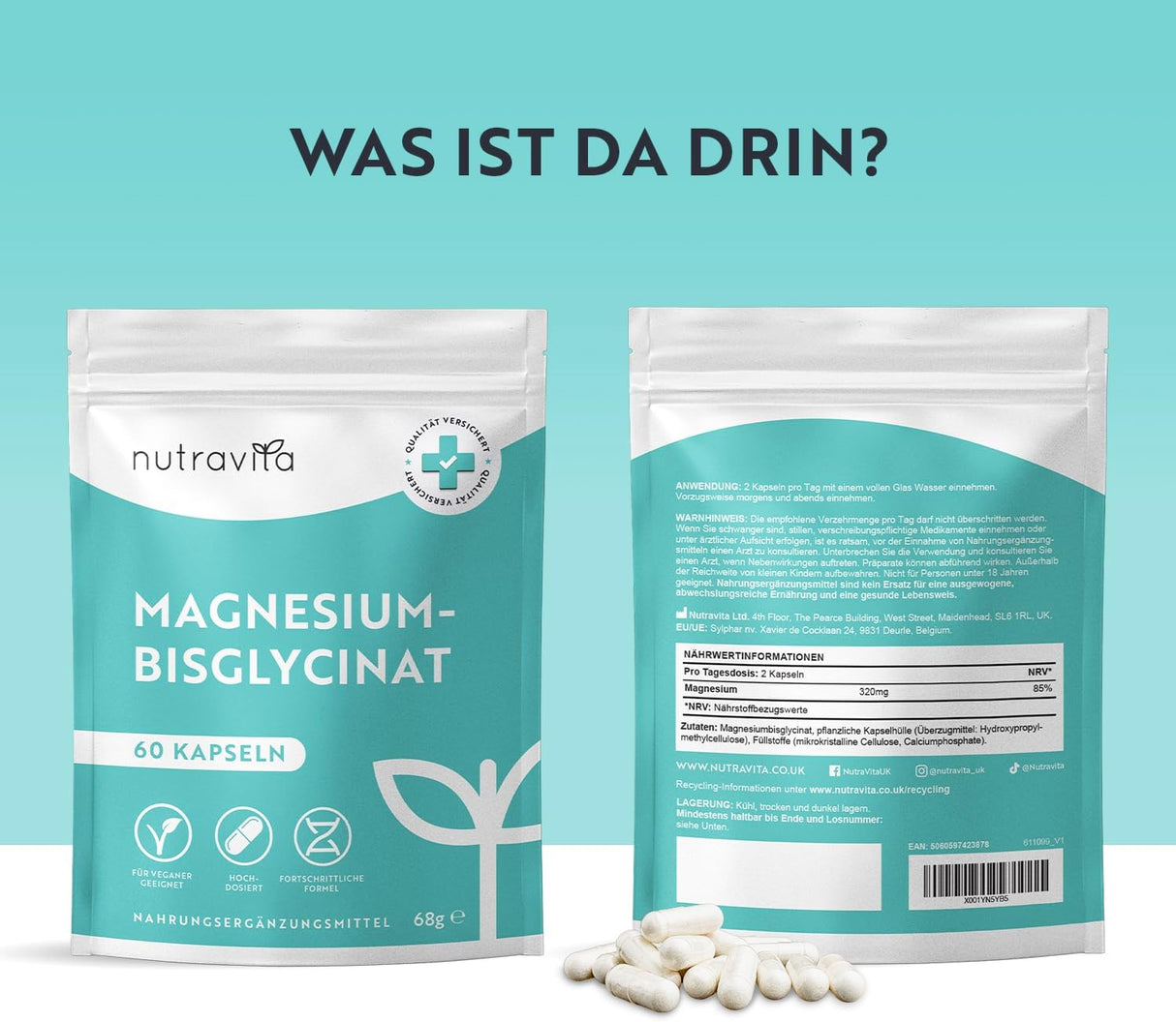 Magnesium Bisglycinate 60 capsules 320 mg Vegan Nutravita