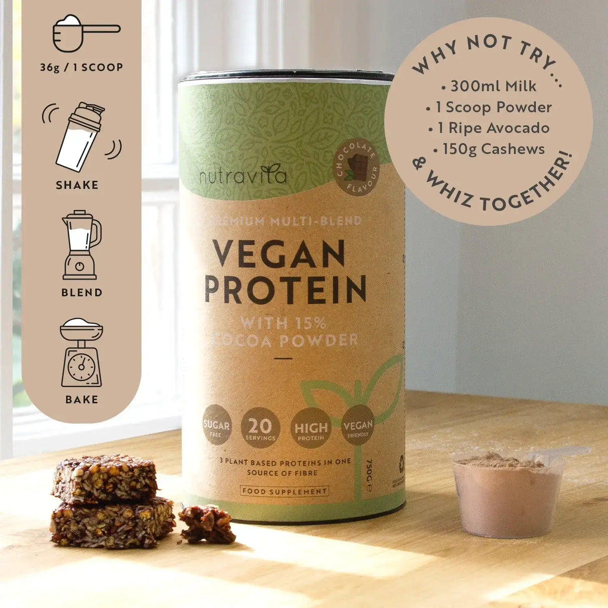 Vegan Protein + Enzymes - 750 g (Chocolate) Nutravita
