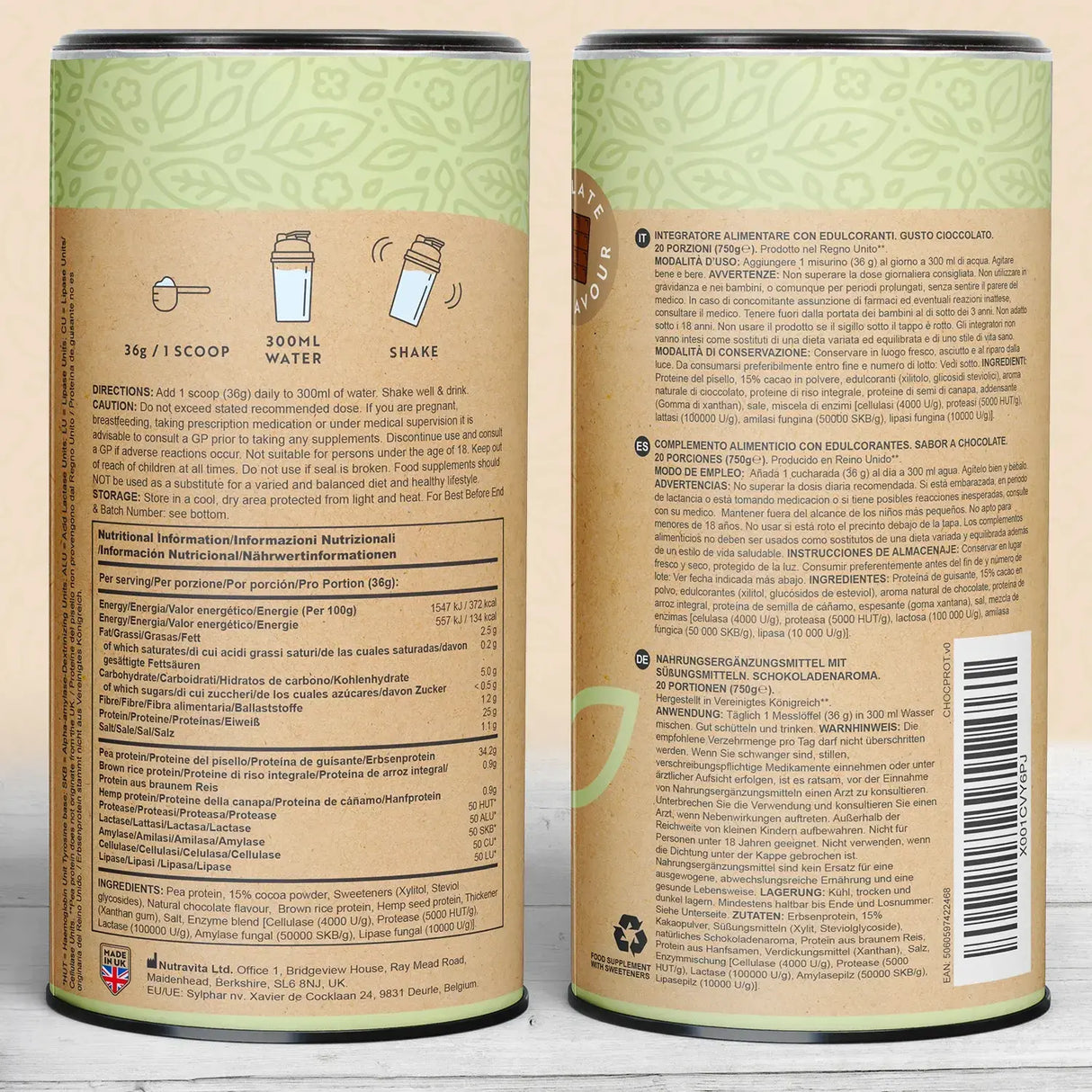 Vegan Protein + Enzymes - 750 g (Chocolate) Nutravita