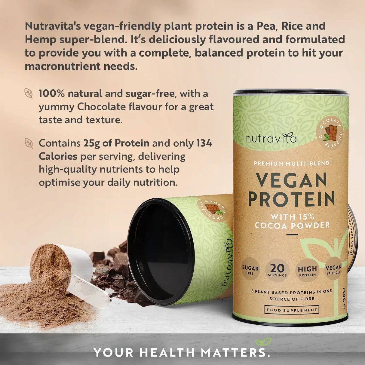 Vegan Protein + Enzymes - 750 g (Chocolate) Nutravita
