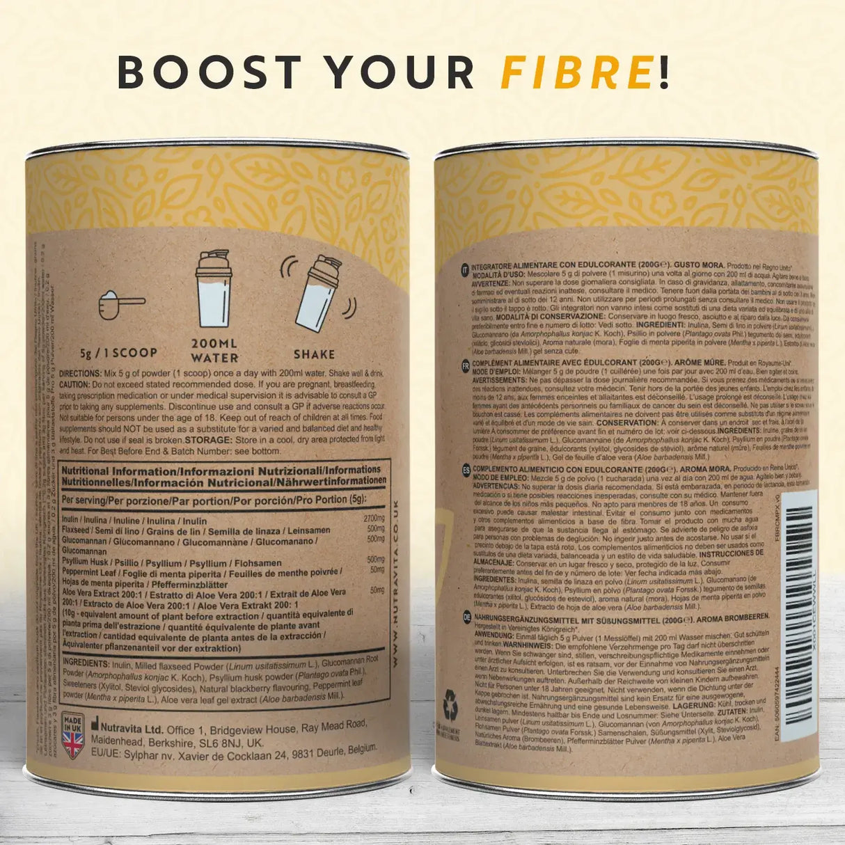 Fibre Complex Powder - BlackBerry Flavour /200 г, 40 дози/ Nutravita - Feel You