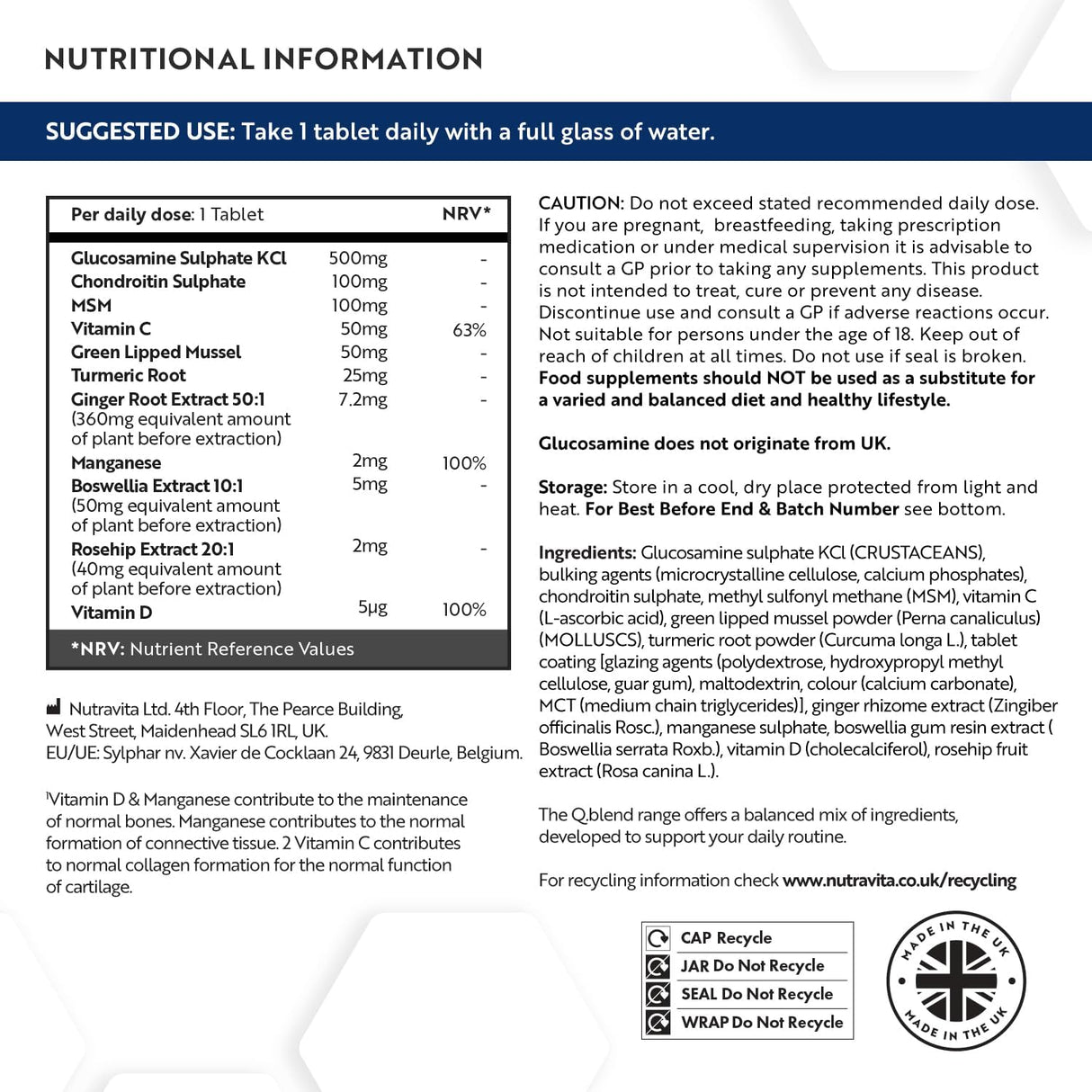 Joint Complex with Glucosamine, Chondroitin, MSM and Manganese – 180 tablets (6 months of intake)