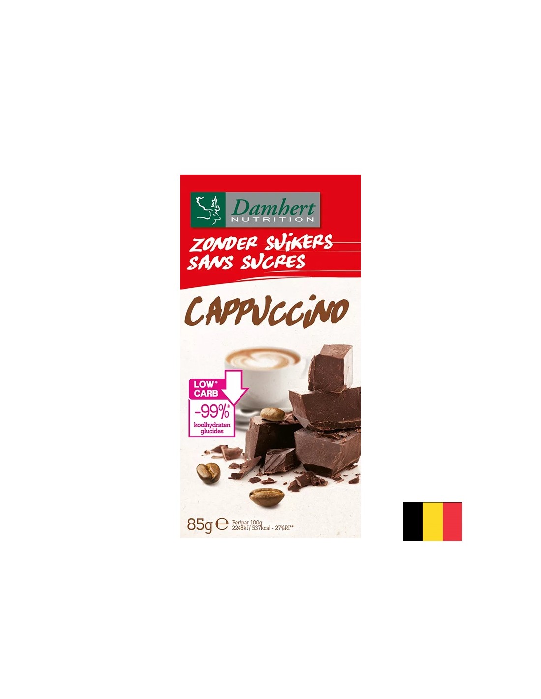 Čokoláda s příchutí cappuccino (bez cukru), 85 g