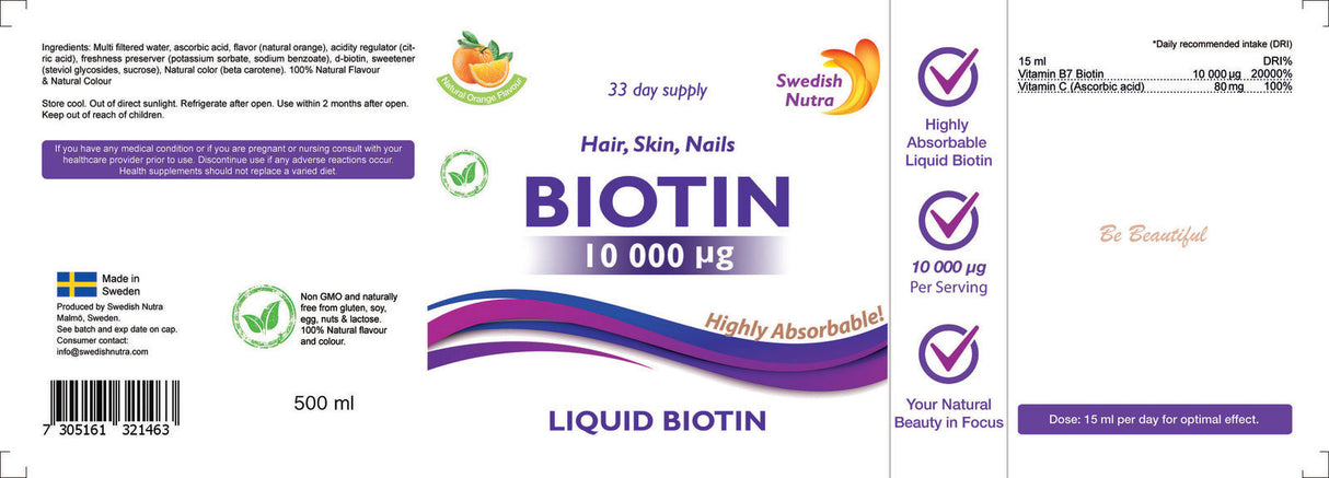 Liquid Biotin 10,000 mcg x 500 ml - Nutra Best Europe