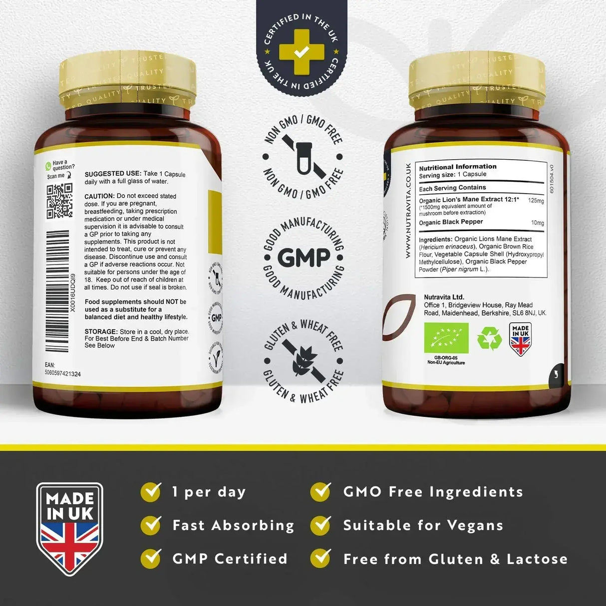 Organic Lion's Mane 120 Vcaps. Nutravita - Feel You