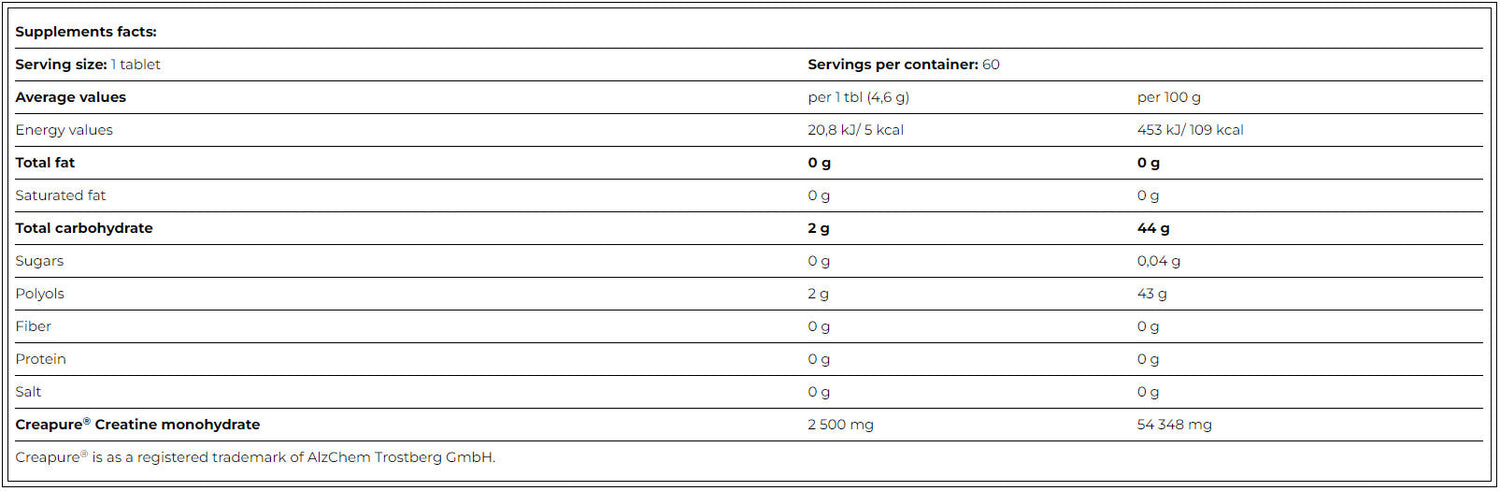 Czarna linia Creapure 2500 mg zero cukru / 60 żuć