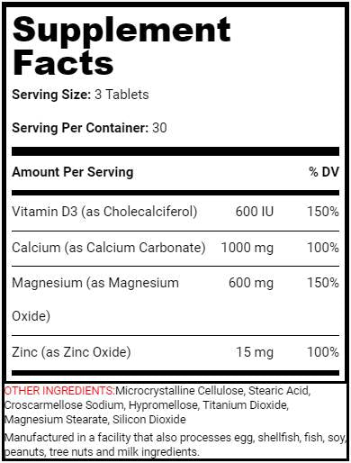 Calcium Magnesium Zinc + D3 - 90 Tablets