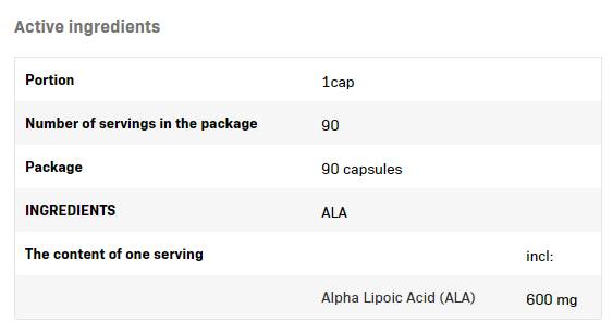ALA / Alfa lipoinė rūgštis 600 mg - 90 kapsulių