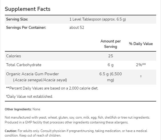Acacia Fiber Pure Powder | Certyfikowane ekologiczne - 340 gramów