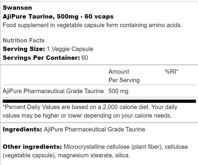 Ajipure Taurine 500 mg 60 Cápsulas