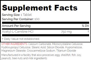 Alcar/acetil L -carnitina 750 mg - 100 tabletas