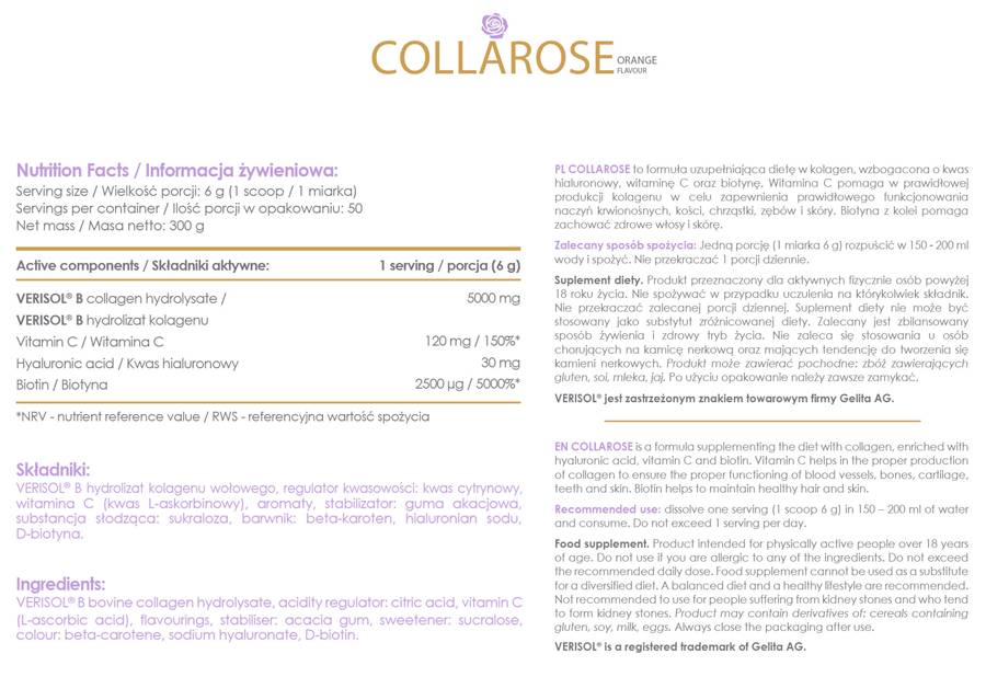 AllDeynn | CollaRose - Collagen with Hyaluronic Acid - 300 grams