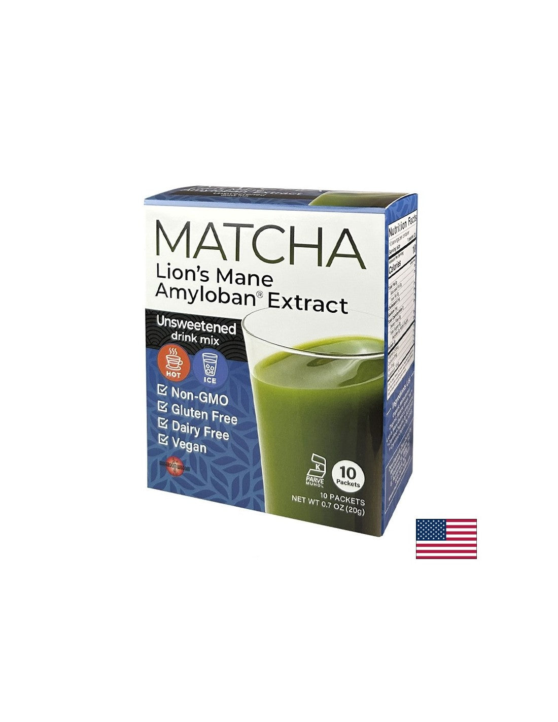 Matcha s extraktem Lion's Mane Extract Amyloban® - Super Focus - Energy Boost and Concentration - Okamžitý nápoj, 10 sáčků