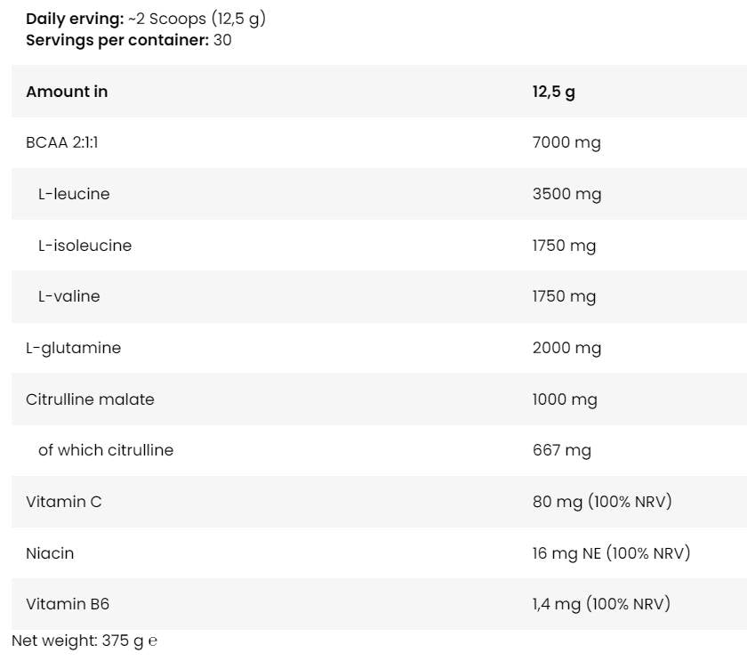Anaboliczny lód BCAA | Z L -glutaminą i cytruliną jabłczanem - 375 gramów