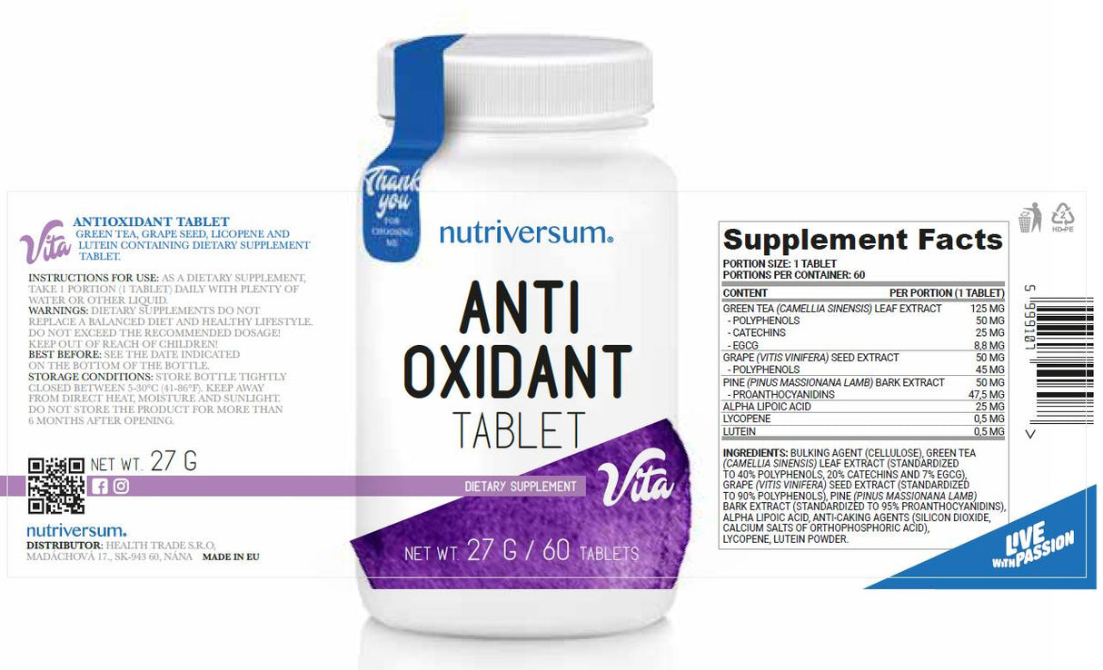 Tableta antioxidante | Antioxidante Fórmula 60 Tabletas