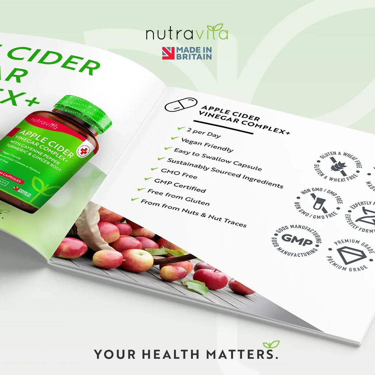 Apple Cider Vinegar 1000 mg /180 capsules, 90 doses/ Nutravita