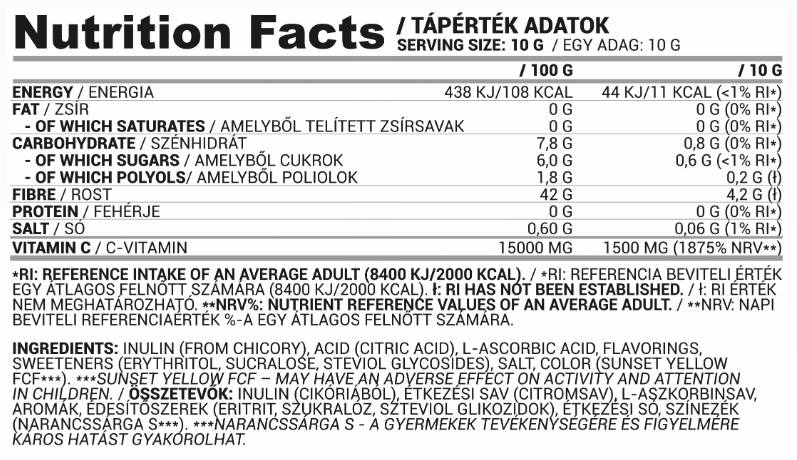 Aqua + | Erfrësching Drénken Pudder mat Vitamin C an Inulin - 10 Gramm