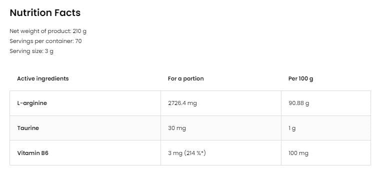 Arginine Powder 210 grams