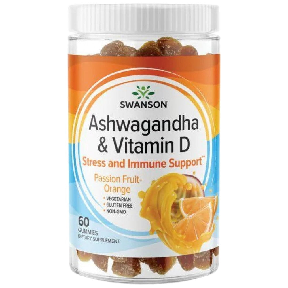 Ashwagandha Gummies with Vitamin D | Passion Fruit Orange 60 Chewable Tablets