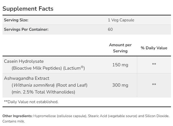 Ashwagandha Stress Relief | With Bioactive Milk Peptides - 60 capsules