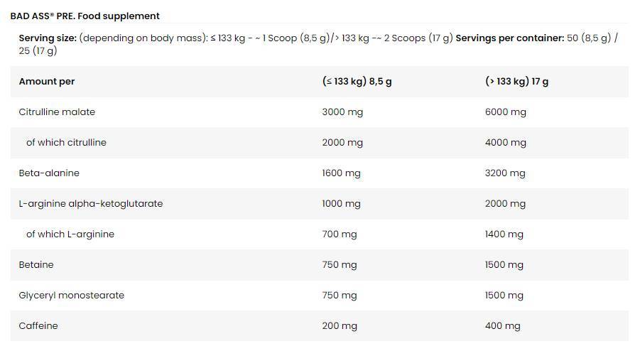 BAD ASS / Pre / Extreme Pre-Workout Formula Sample - 18 grams