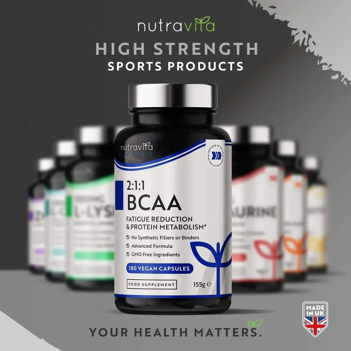 BCAA (2:1:1) with Vitamins B6 & B12 - 180 Vcaps. Nutravita