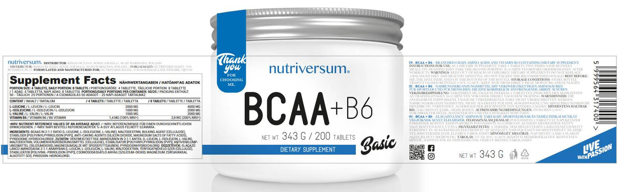 Tabletas BCAA + B6 - 200 tabletas