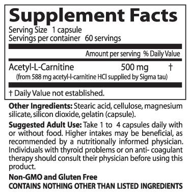 Mejor acetil-l-carnitina 500 mg-60 cápsulas