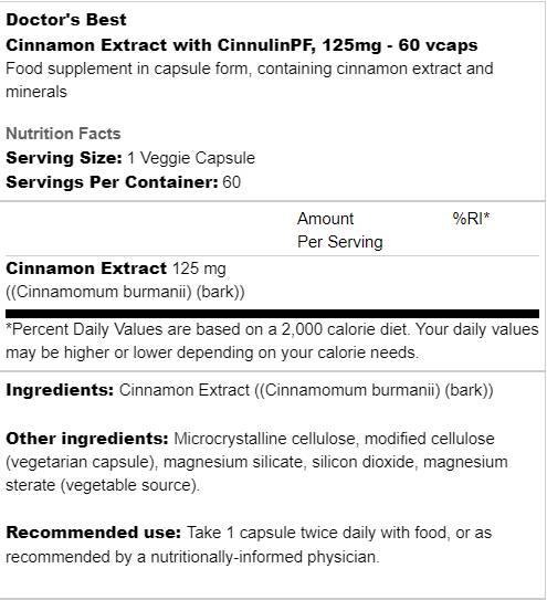 BEST Cinnamon Extract with CinnulinPF 125 mg - 60 capsules