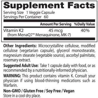 BEST Natural Vitamin K2 MK-7 45 mcg - 180 capsules