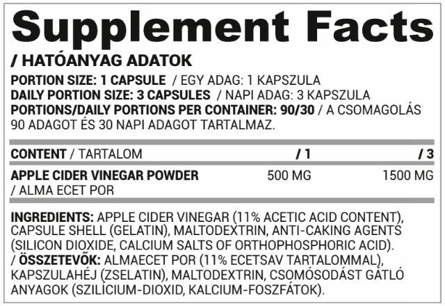 Vinagre de sidra de manzana 500 mg - 90 cápsulas