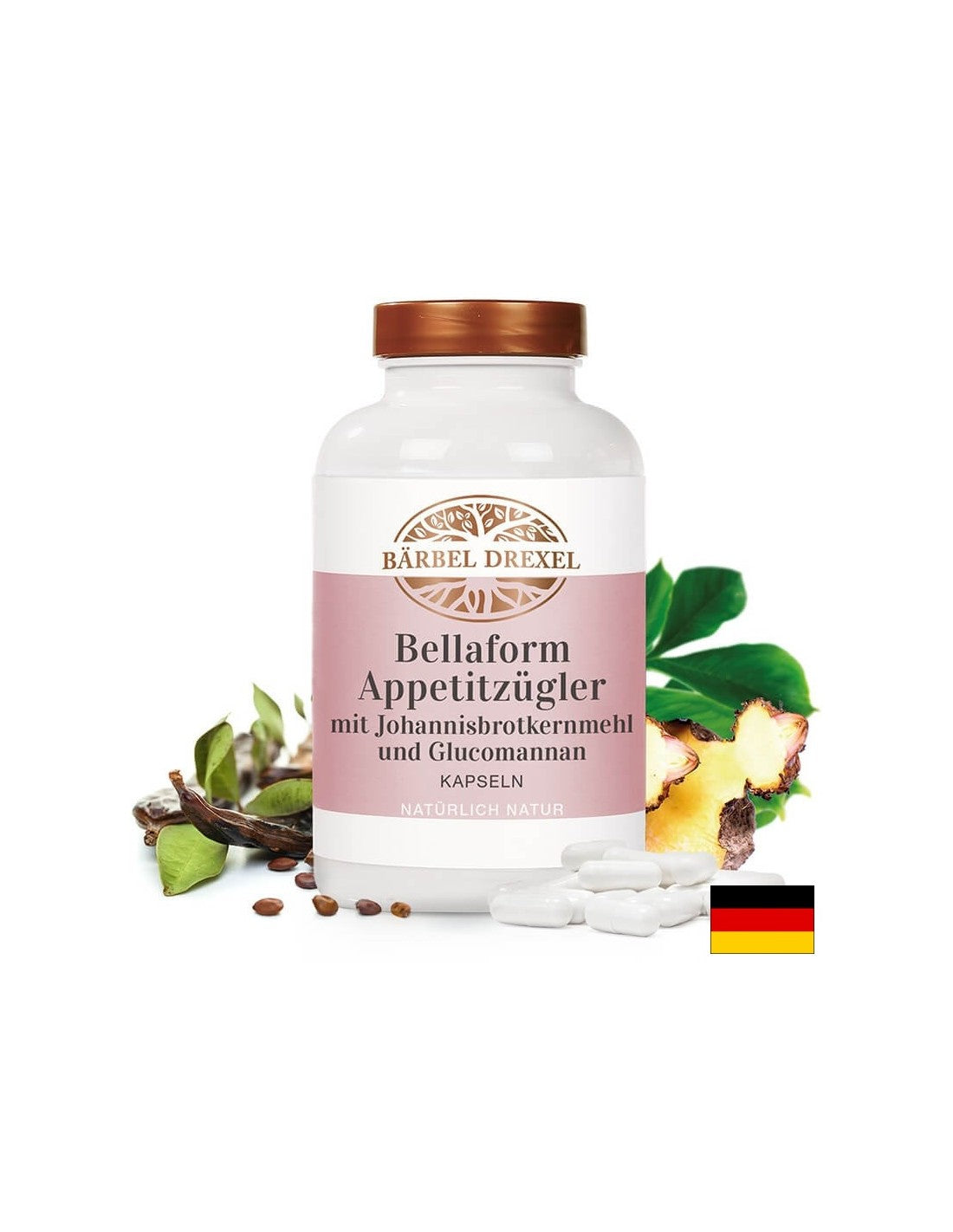 Bellaform Appetitzügler mit Johannisbrotkernmehl und Glucomannan/ Glucomannan with carob, 180 capsules Bärbel Drexel