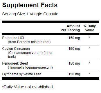 Complejo berberino con canela, gimnema y fenogreco 600 mg - 90 cápsulas