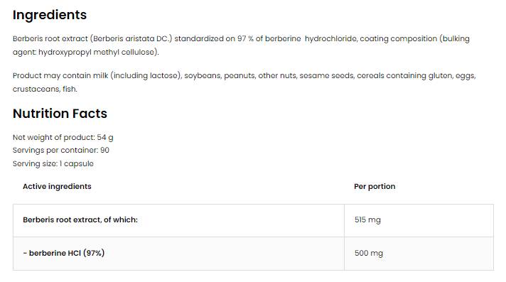 Berberine HCl 500 mg | 97% Berberis Root Extract 90 capsules