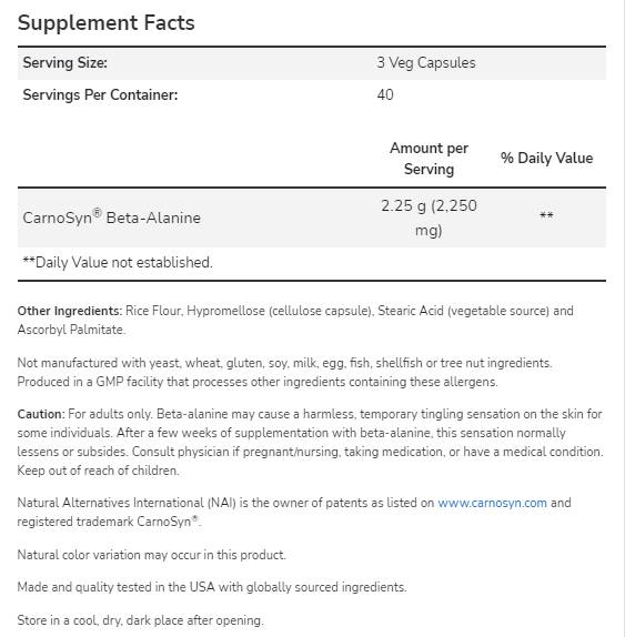 Beta-Alanine 750 mg | CarnoSyn® - 120 capsules