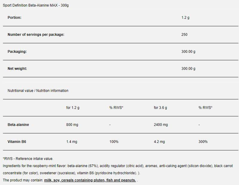 Beta-Alanine Max - 300 grams