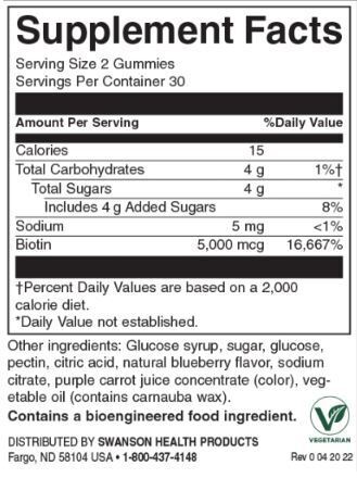 Biotin Gummies 5,000 mcg | Blueberry - 60 Chewable Tablets