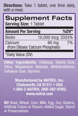 Maksimalus biotino stiprumas 10 000 mcg. / 100 skirtukų.