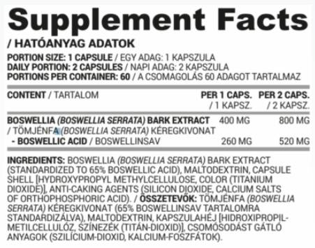Boswellia 400 mg | Extrakt z kůry Boswellia Serrata - 60 tobolek