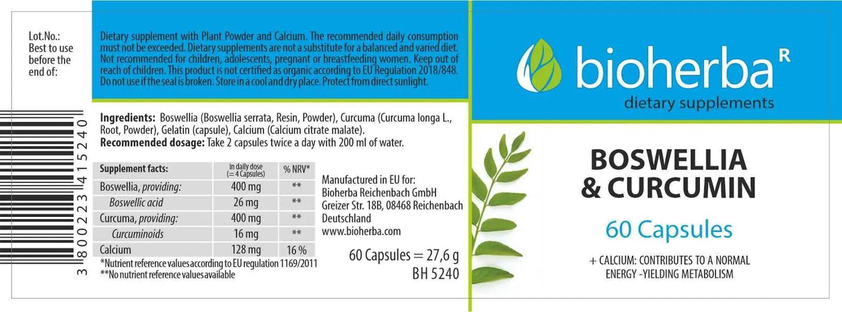 Boswellia e curcumina - 60 cápsulas